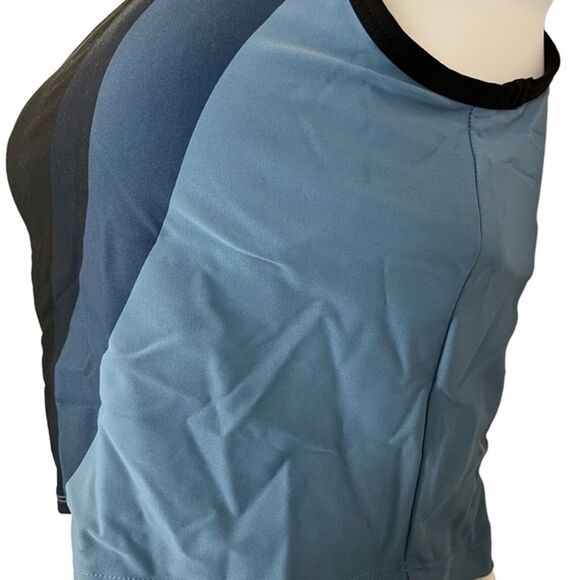 ZYIA ACTIVE Blue Black Diagonal Striped Cropped Workout Tank Top Sports Bra sz M - Picture 9 of 16